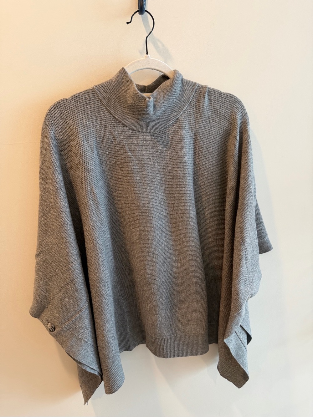Ingrid+Isabel Grey Ribbed Mock Neck Poncho Sweater